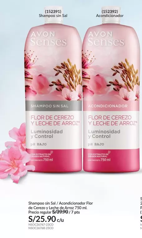 Avon - Shampoo sin Sal / Acondicionador Flor de Cerezo y Leche de Arroz 750 ml