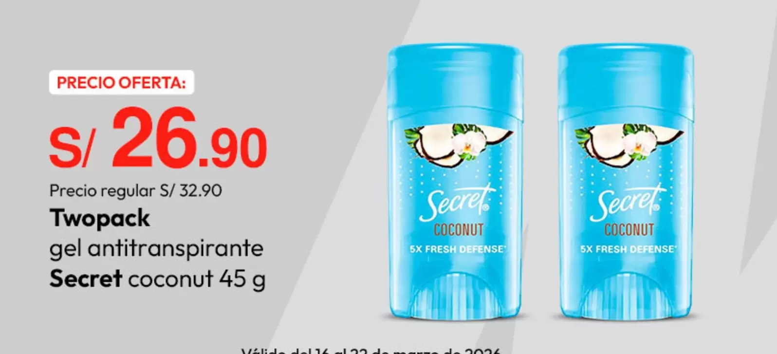 Secret - gel antitranspirante coconut 45 g