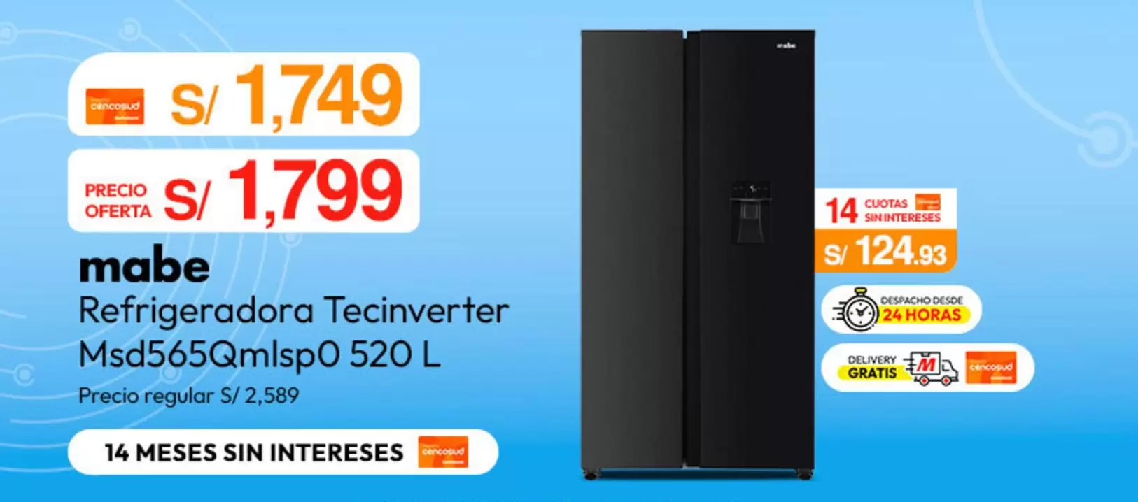 Mabe - Refrigeradora TecInverter Msd565Qmlsp0 520 L