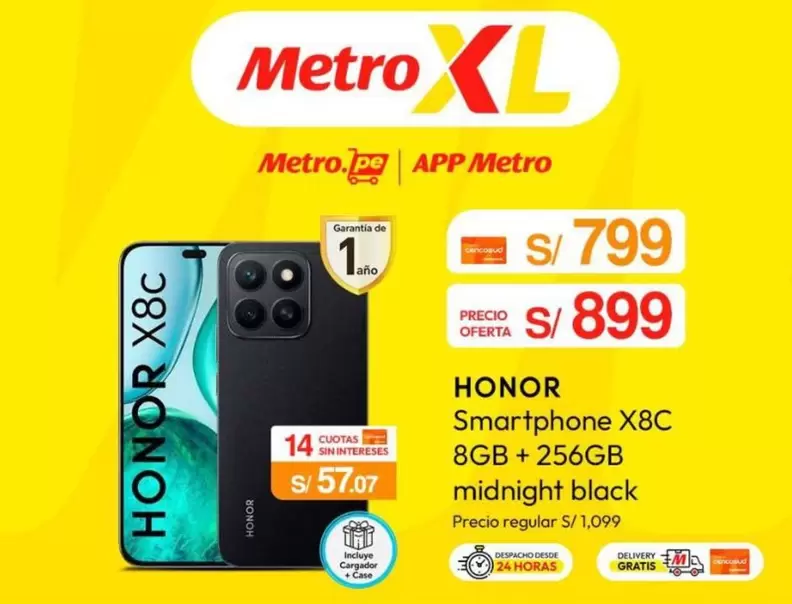 Metro - HONOR Smartphone X8c 8GB + 256GB midnight black