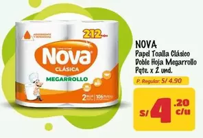 Nova - Papel Toalla Clásico Doble Hoja Megarrollo
