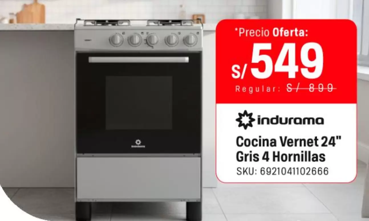 Indurama - Cocina Vernet 24" Gris 4 Hornillas SKU: 6921041102666