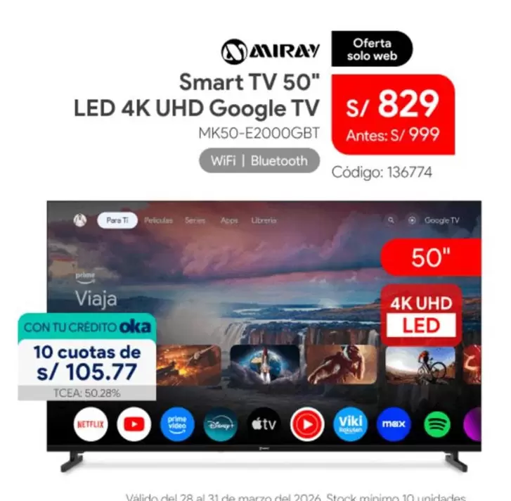 Miray - Smart TV 50" LED 4K UHD Google TV MK50-E2000GBT