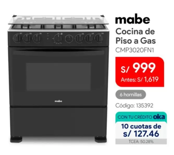 Mabe - Cocina de Piso a Gas CMP3020FN1