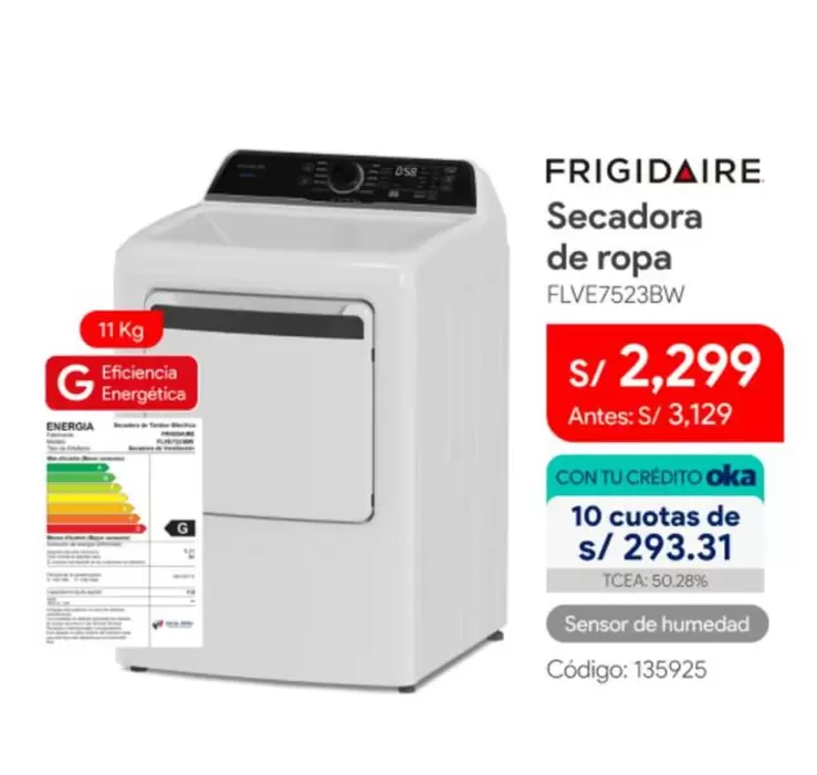 Frigidaire - Secadora de ropa FLVE7523BW