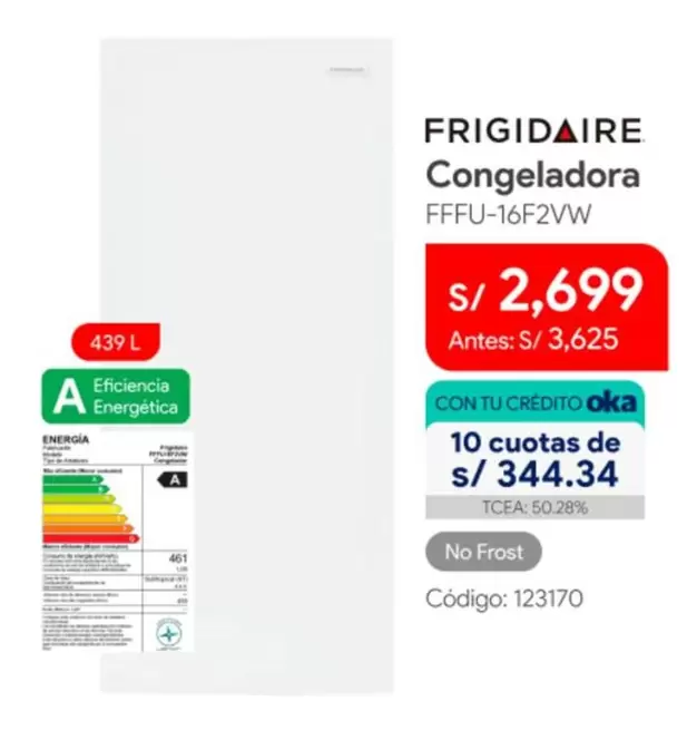 Frigidaire - Congeladora FFFU-16F2VW