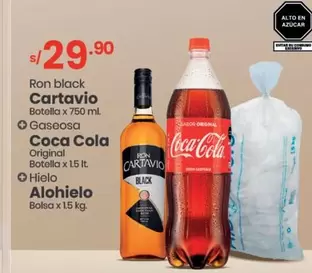 Coca-Cola - Ron black Cartavio, Gaseosa Coca Cola Original, Hielo Alohielo