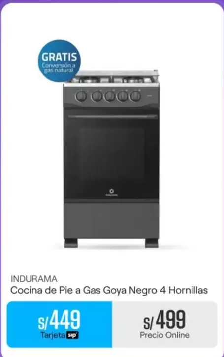 Indurama - Cocina de Pie a Gas Goya Negro 4 Hornillas