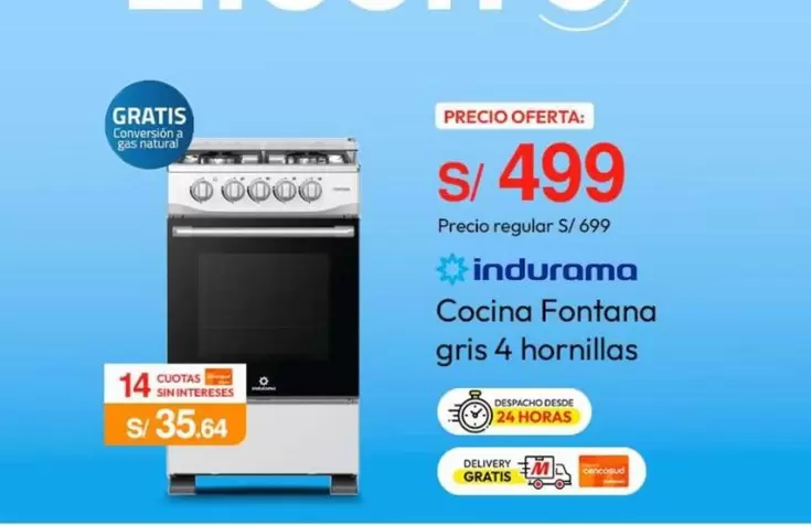 Indurama - Cocina Fontana gris 4 hornillas