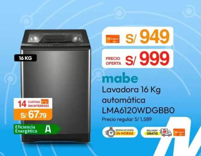Mabe - Lavadora 16 Kg automática LMA6120WDGBBO