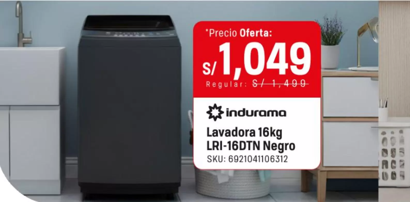Indurama - Lavadora 16kg LRI-16DTN Negro