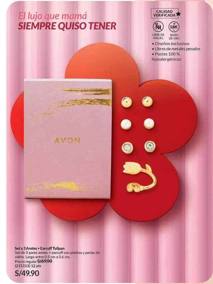 Avon - Set x 3 Aros + Estuche Tulipán