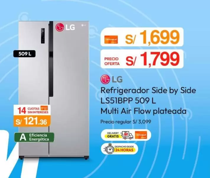 Lg - Refrigerador Side by Side LS51BPP 509 L Multi Air Flow plateada