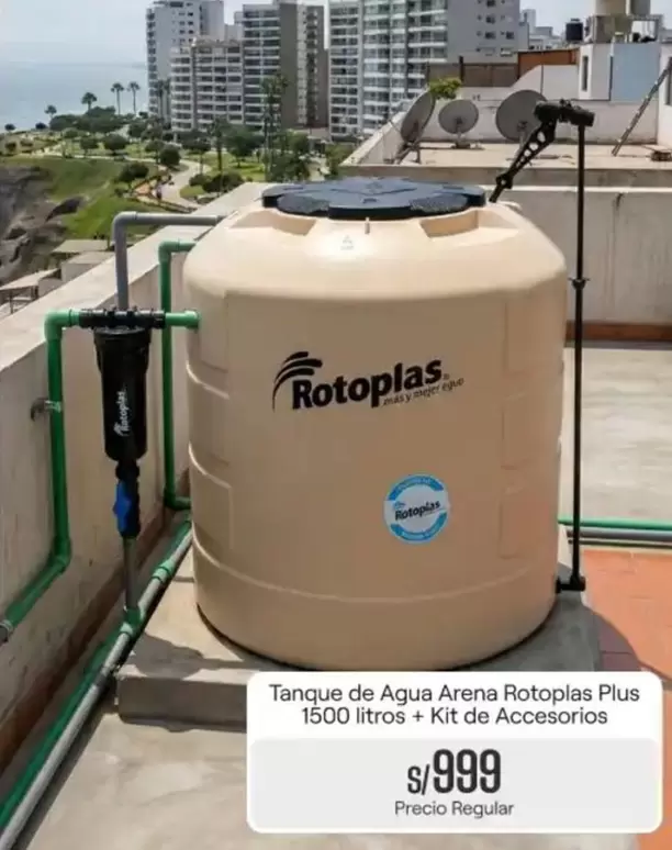 Rotoplas - Tanque de Agua Arena  Plus 1500 litros + Kit de Accesorios