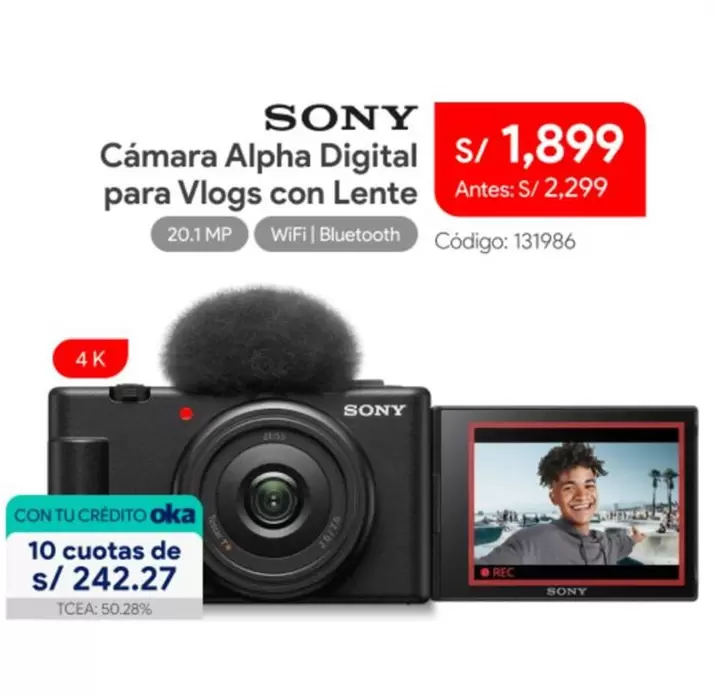Sony - Cámara Alpha Digital para Vlogs con Lente