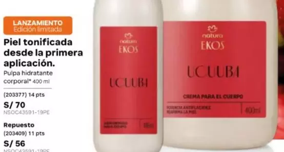 Natura - Piel tonificada desde la primera aplicación. Pulpa hidratante - corporal 400 ml