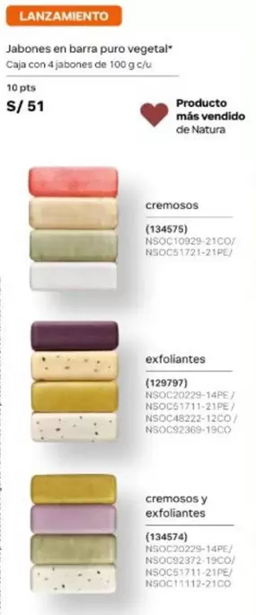 Natura - Jabones en barra puro vegetal Caja con 4 jabones de 100 g c/u