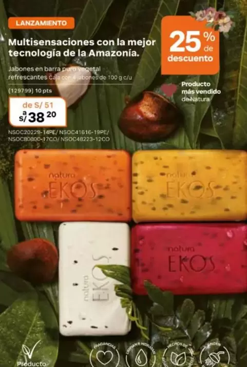 PTS - Multisensaciones con la mejor tecnología de la Amazonia. Jabones en barra refrescantes con manteca de cacao 100 g c/u