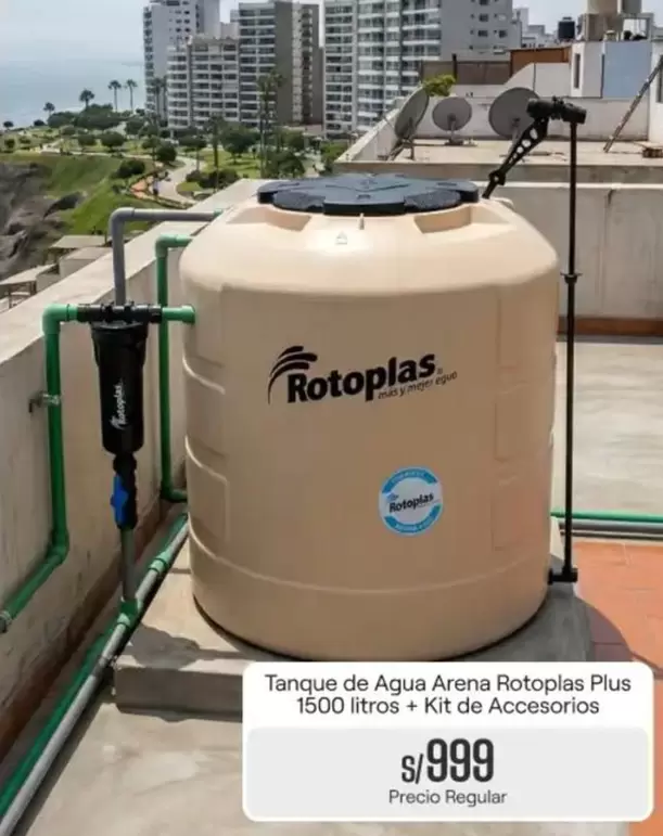 Rotoplas - Tanque de Agua Arena  Plus 1500 litros + Kit de Accesorios