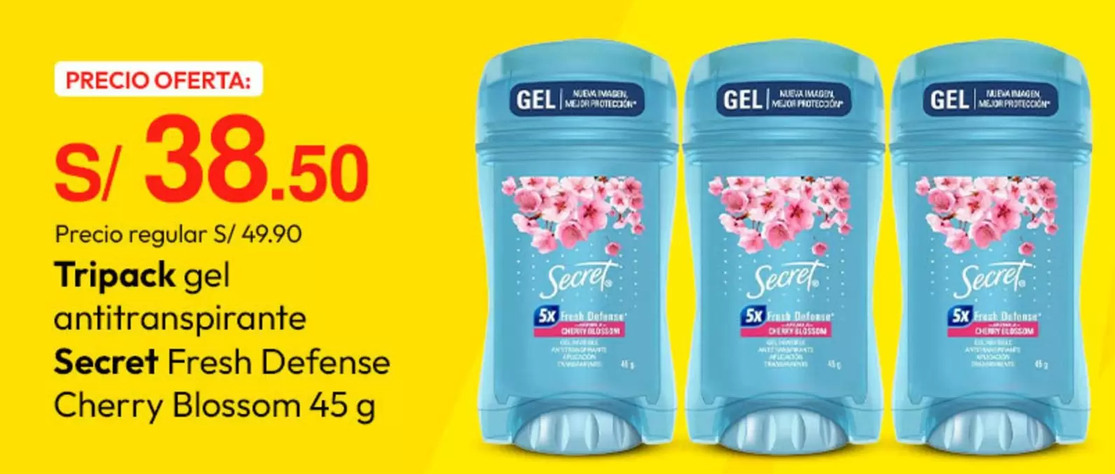 Secret    - Tripack gel antitranspirante Fresh Defense Cherry Blossom 45 g