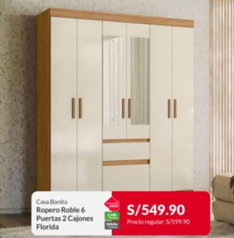 Florida - Ropero Roble 6 Puertas 2 Cajones