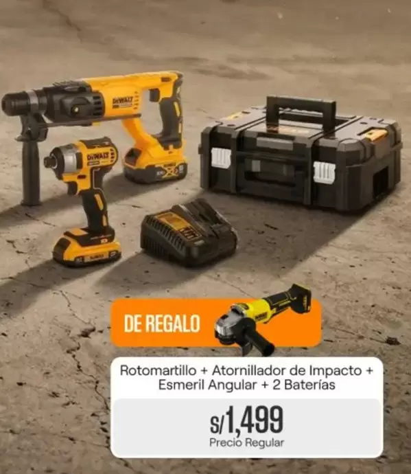 DeWalt - Rotomartillo + Atornillador de Impacto + Esmeril Angular + 2 Baterías