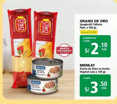 Oro - Spaghetti / Tallarin Pqte. x 500 gr. / Trozos de Atún en Aceite Vegetal Lata x 140 gr.