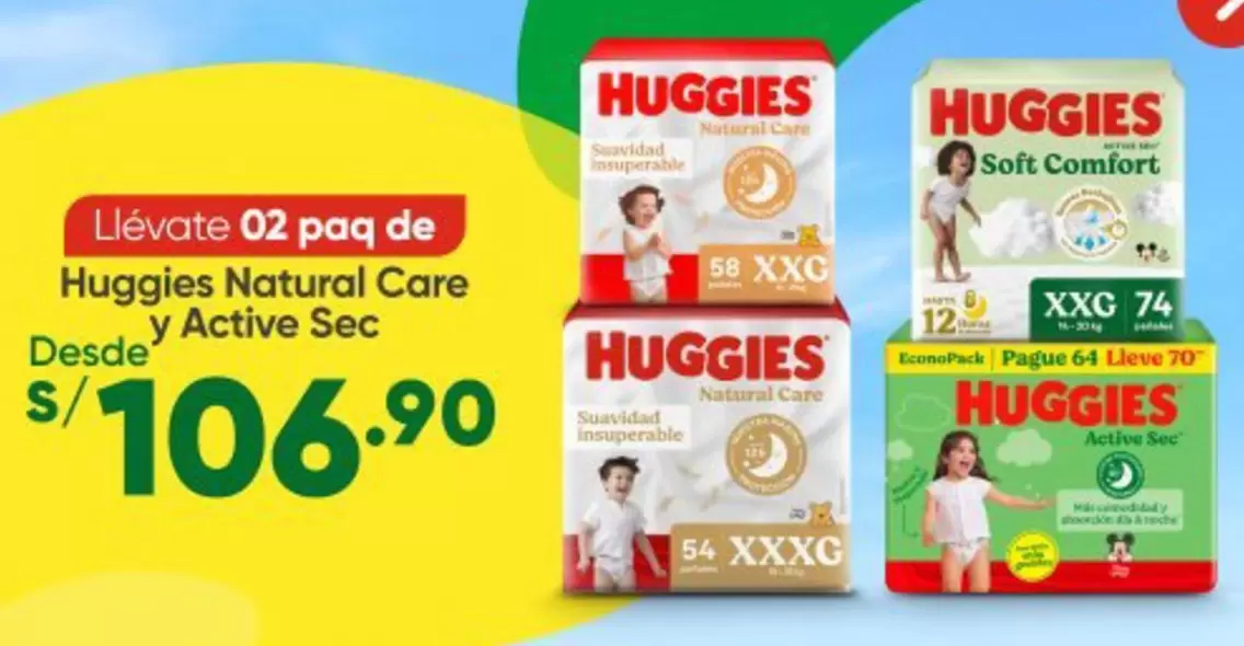 Huggies - 02 paq de  Natural Care y Active Sec