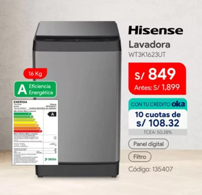 Hisense - Lavadora WT3K1623UT