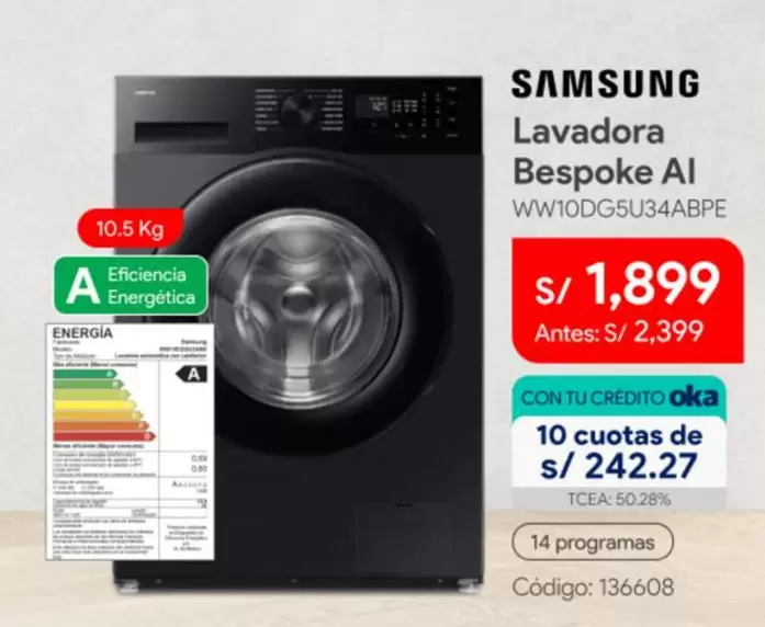 Samsung - Lavadora Bespoke AI WW10DG5U34ABPE