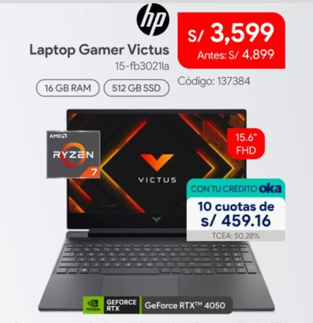 Hp - Laptop Gamer Victus 15-fb3021la