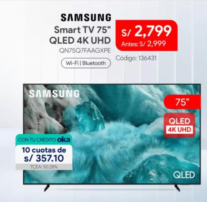 Samsung - Smart TV 75" QLED 4K UHD QN75Q7FAAGXPE