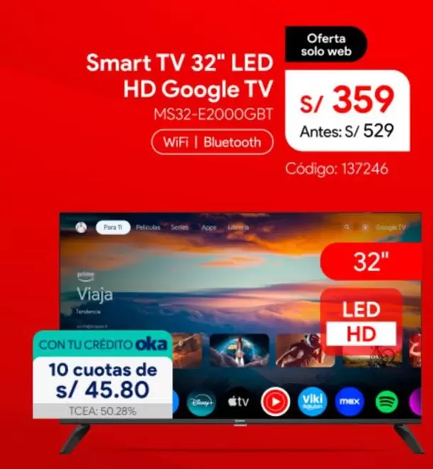 Smart -  TV 32" LED HD Google TV MS32-E2000GBT