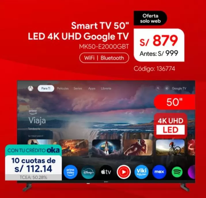 Smart -  TV 50" LED 4K UHD Google TV MK50-E2000GBT