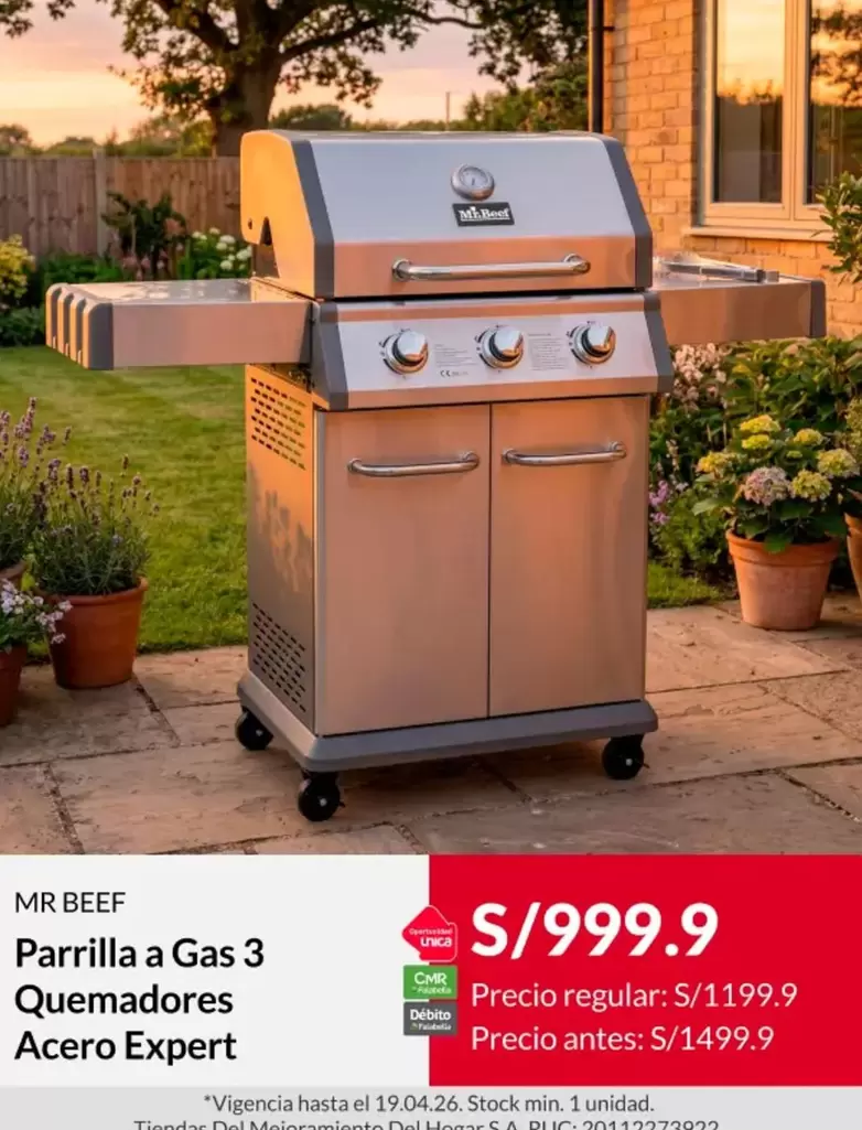 Parrilla a Gas 3 Quemadores Acero Expert