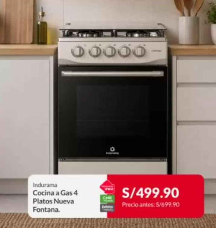 Indurama - Cocina a Gas 4 Platos Nueva Fontana