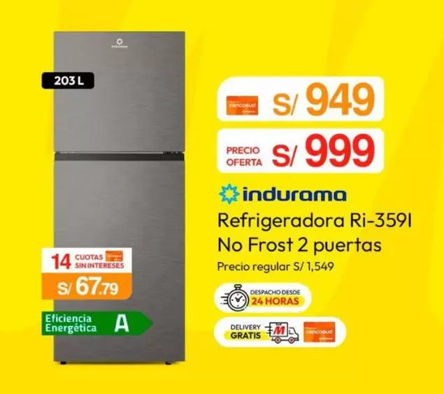 Indurama - Refrigeradora Ri-3591 No Frost 2 puertas