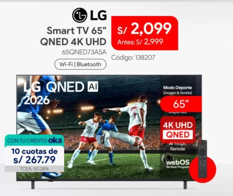 Lg - Smart TV 65" QNED 4K UHD 65QNED73ASA