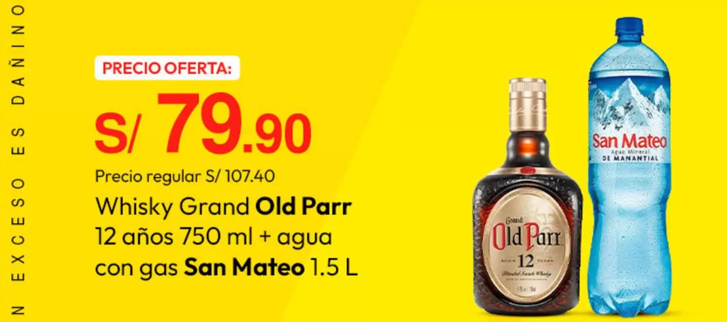 Old Parr - Whisky Grand  12 años 750 ml + agua con gas San Mateo 1.5 L