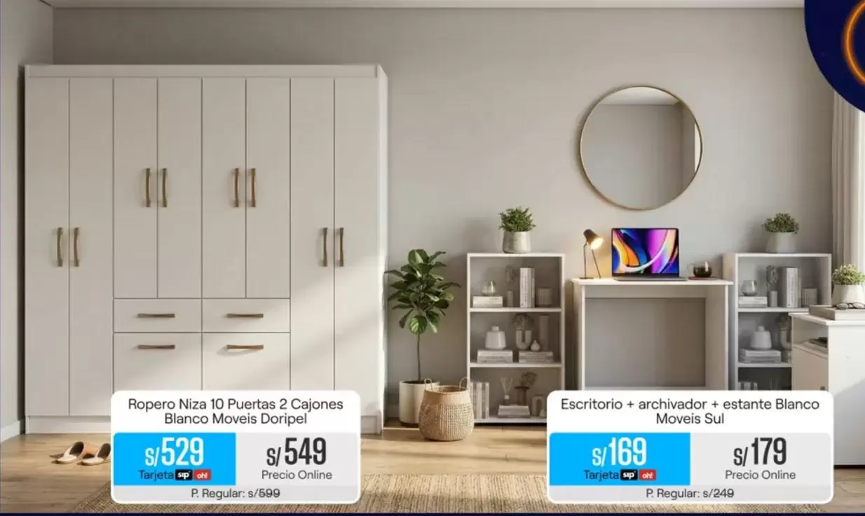 Ropero Niza 10 Puertas 2 Cajones + Escritorio + Archivador