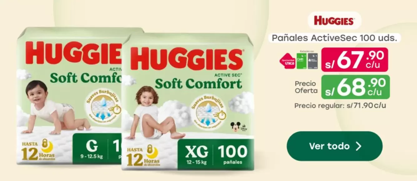 Huggies - Pañales ActiveSec 100 uds.