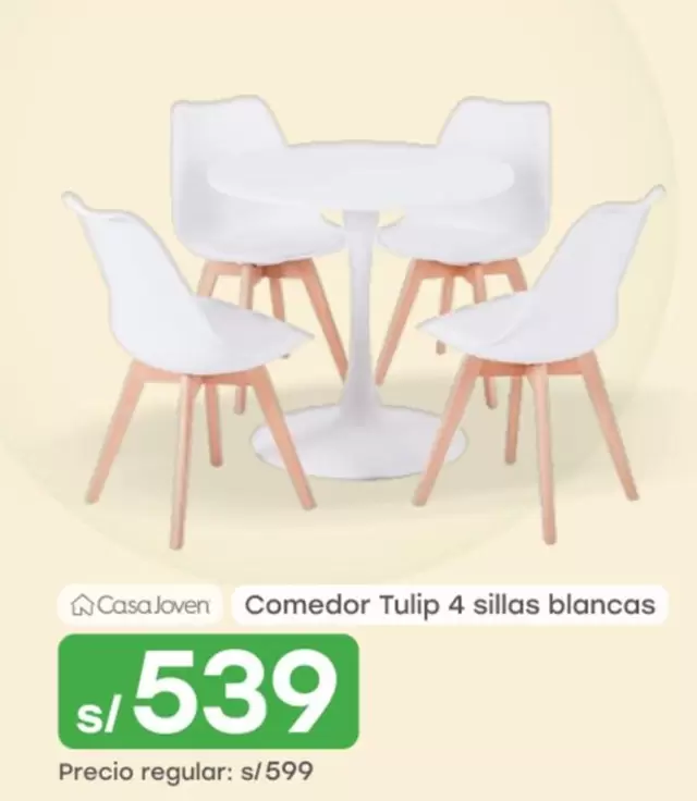 Casa Joven - Comedor Tulip 4 sillas blancas