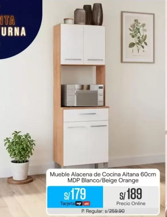 Alacena - Mueble  de Cocina AITANA 60cm MDP Blanco/Beige Orange