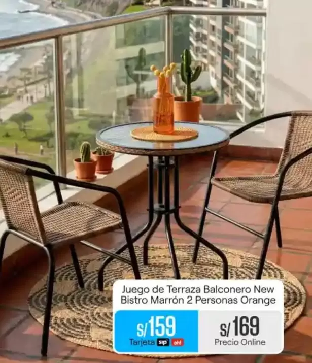 Orange - Juego de Terraza Balconero New Bistro Marrón 2 Personas