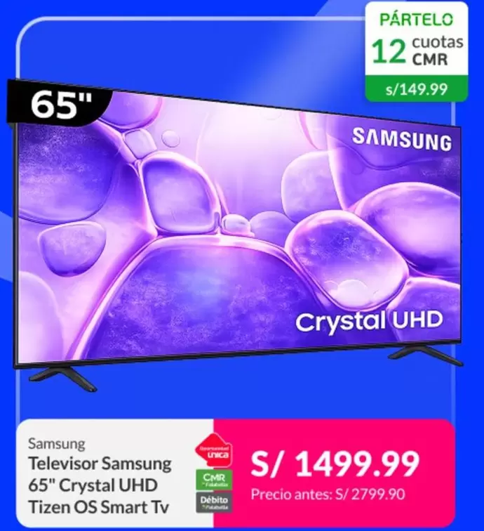 Samsung - Televisor  65" Crystal UHD Tizen OS Smart Tv