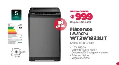 Hisense - LAVADORA WT3W1823UT