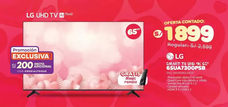 Lg - SMART TV UHD 4K 65" 65UA7300PSB