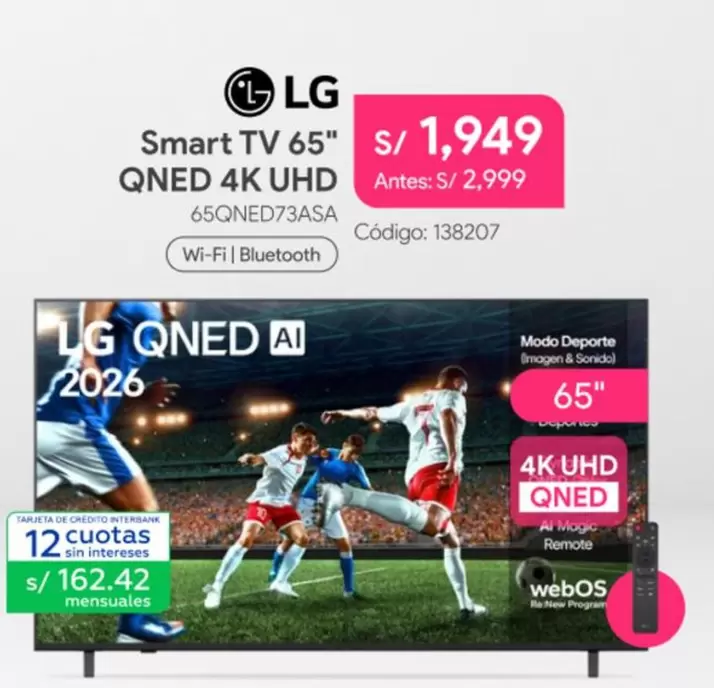 Lg - Smart TV 65" QNED 4K UHD 65QNED73ASA