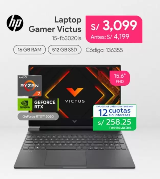 Hp - Laptop Gamer Victus 15-fb3020la
