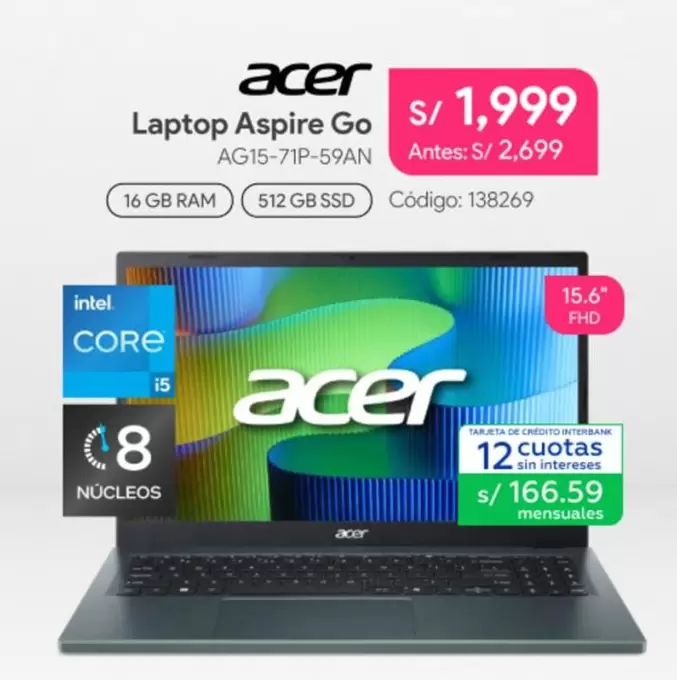 Acer - Laptop Aspire Go AG15-71P-59AN Código: 138269